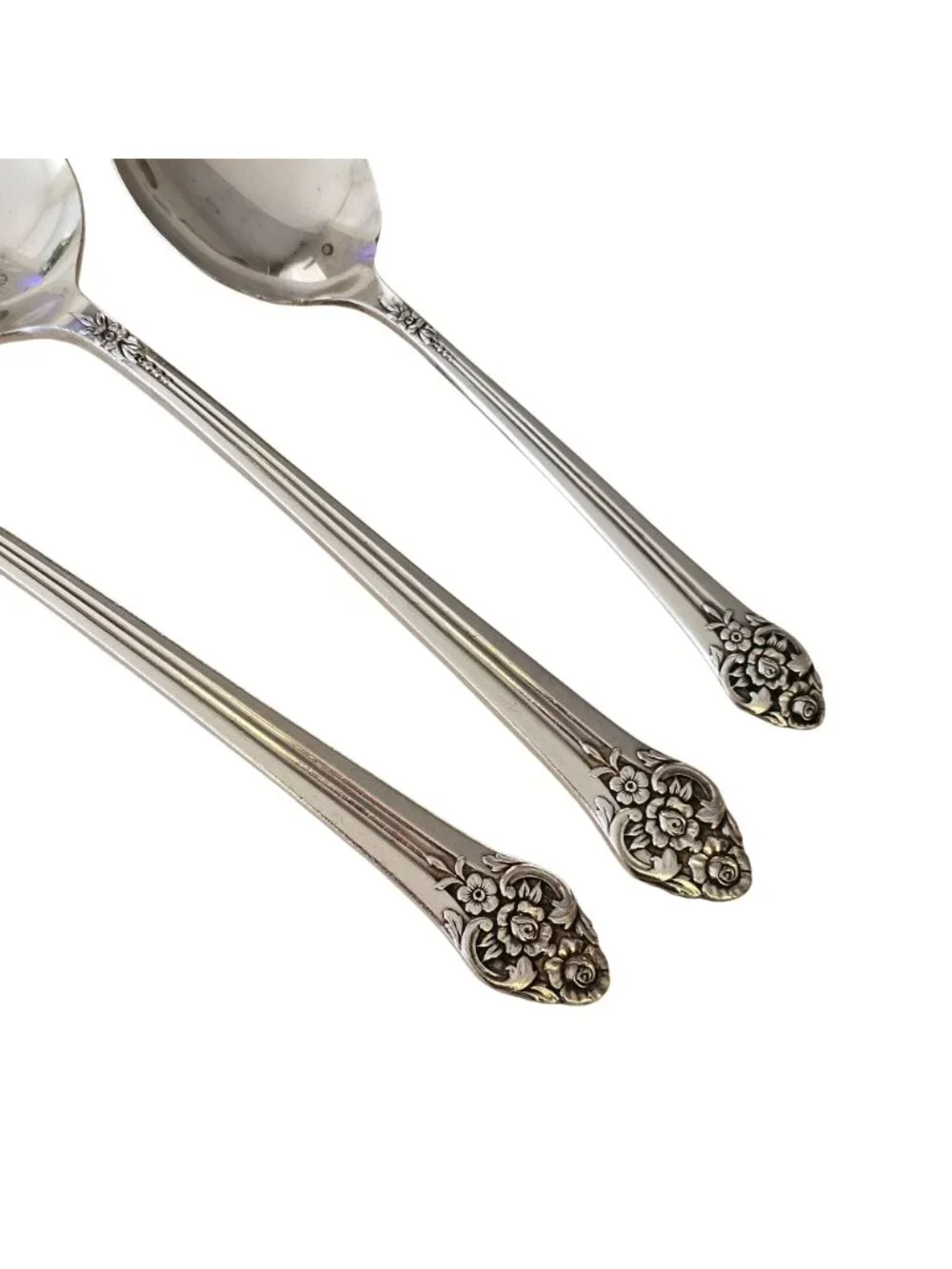 3 Rogers Plantation Silverplate Serving Spoons Oneida Silver Rose Floral vtg